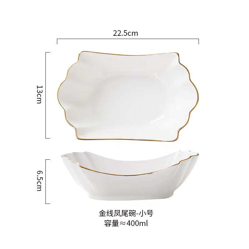 European Tracing Gold Ceramic Bowl | 400 ml Soup/Pasta/Fruit Salad Dish