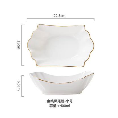 European Tracing Gold Ceramic Bowl | 400 ml Soup/Pasta/Fruit Salad Dish