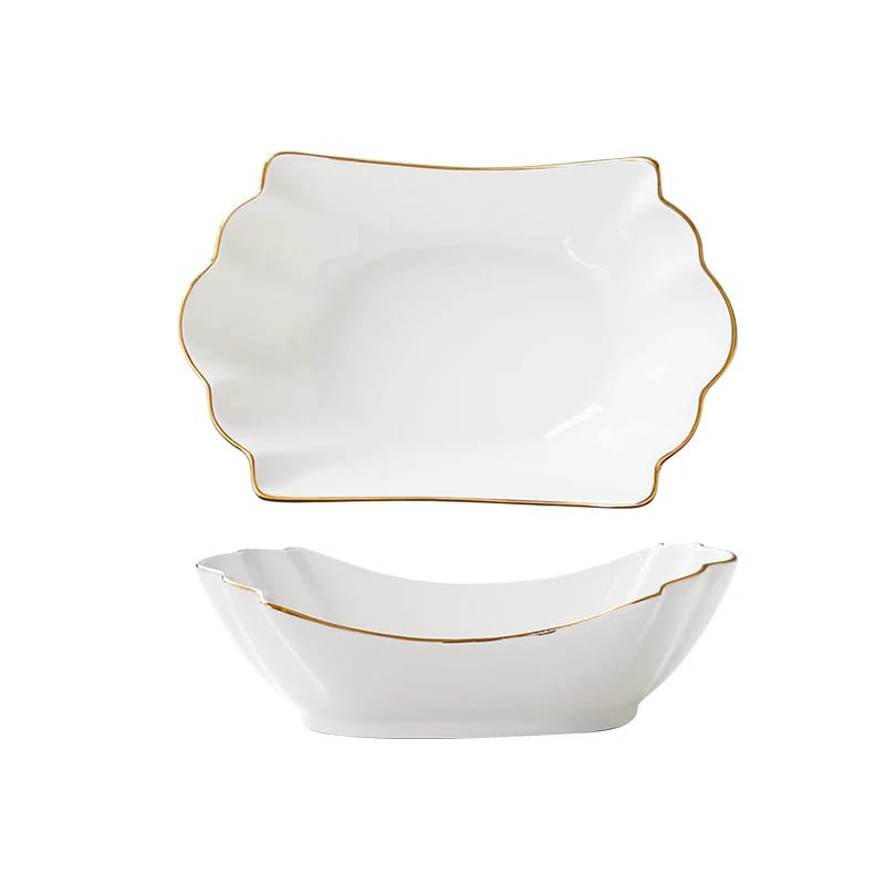 European Tracing Gold Ceramic Bowl | 400 ml Soup/Pasta/Fruit Salad Dish