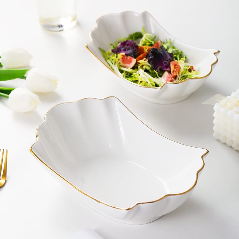 European Tracing Gold Ceramic Bowl | 400 ml Soup/Pasta/Fruit Salad Dish