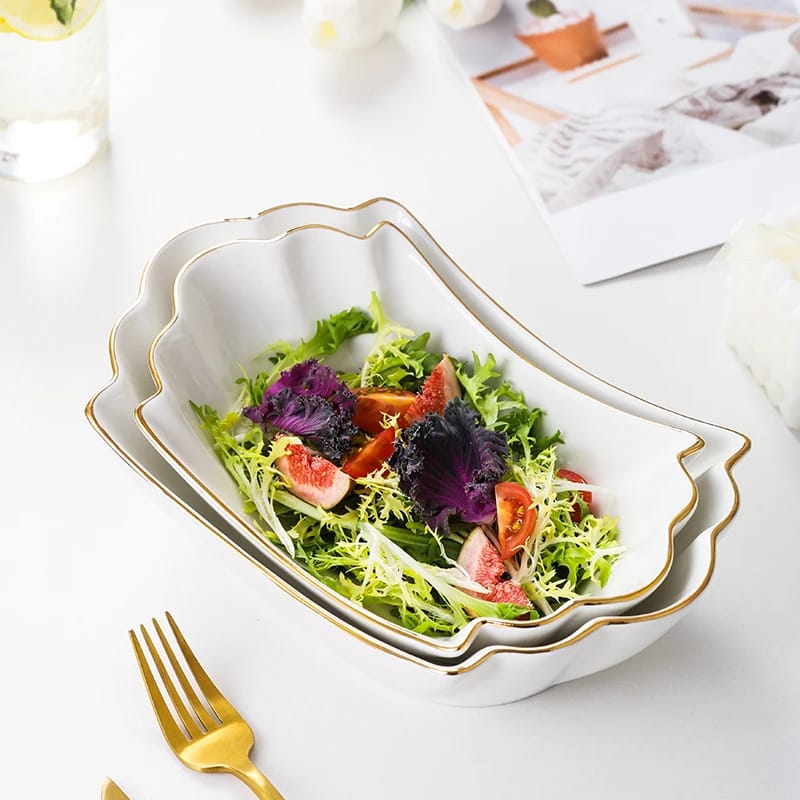 European Tracing Gold Ceramic Bowl | 400 ml Soup/Pasta/Fruit Salad Dish