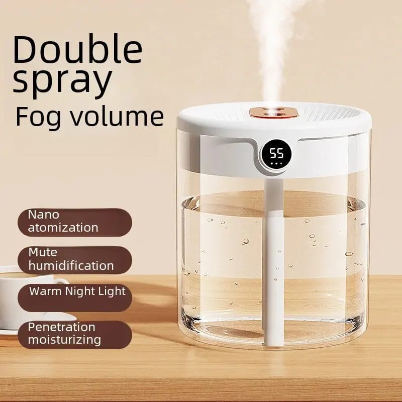 2L Double Nozzle Air Humidifier with LCD Humidity Display | Large Capacity Aroma Essential Oil Diffuser for Home