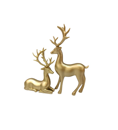 Deer Ceramic Decor Pair |  Gold Ceramic Figures, Elegant Finish, Ideal for Shelves and Tables