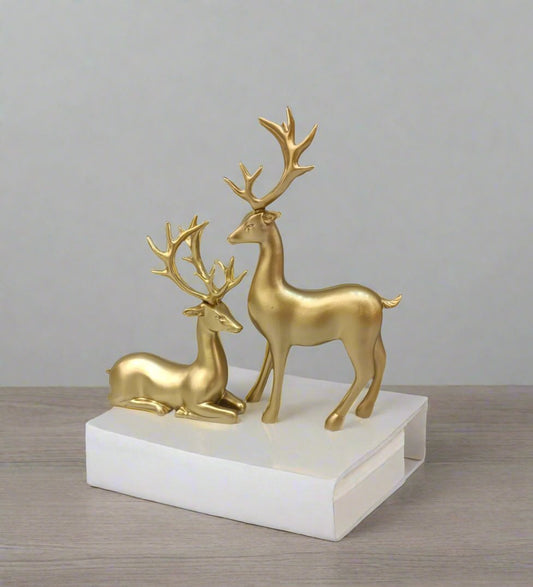 Deer Ceramic Decor Pair |  Gold Ceramic Figures, Elegant Finish, Ideal for Shelves and Tables