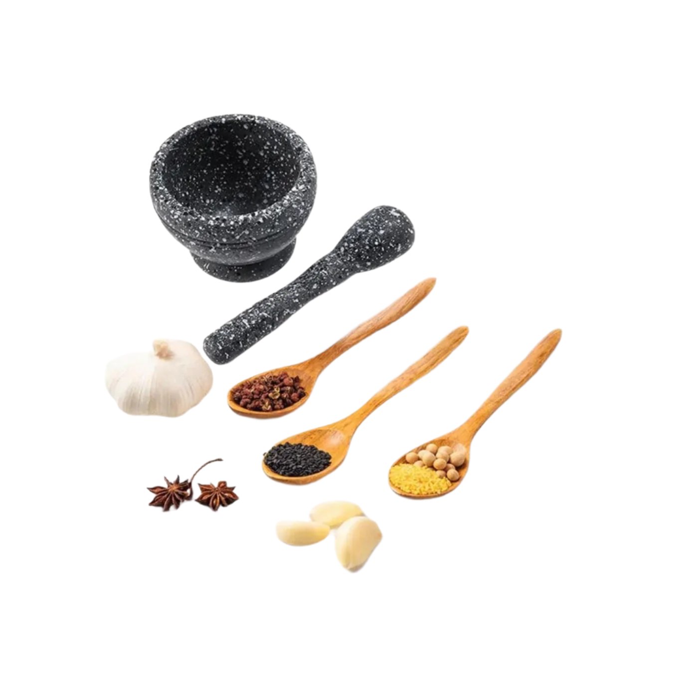 Granite Mortar and Pestle Set | Durable Speckled Black & White Grinder for Spices & Garlic