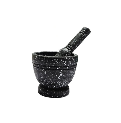 Granite Mortar and Pestle Set | Durable Speckled Black & White Grinder for Spices & Garlic