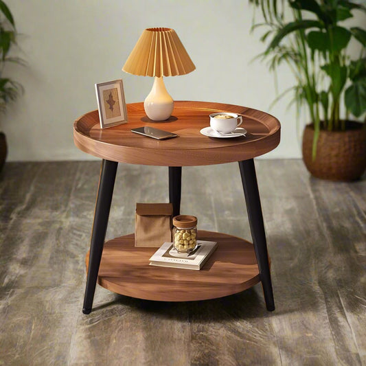 2-Layer Bamboo Round Coffee Table