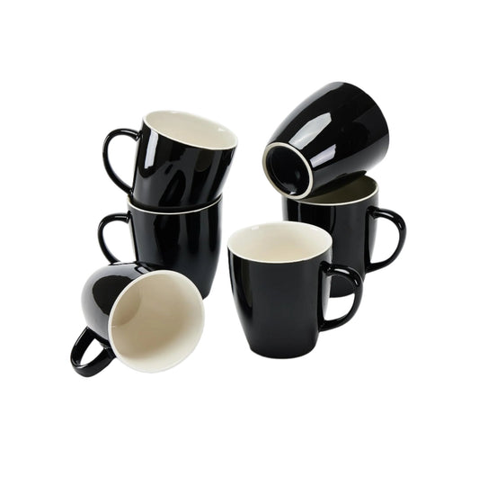 6pc 350ml Black Ceramic Mugs Set