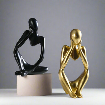 Modern Durbale Resin Thinker Statue Decor Abstract Art Sculpture | Home Living Room Office Shelf Sculpture Decoration | Artistic Sculptures Gold Black White