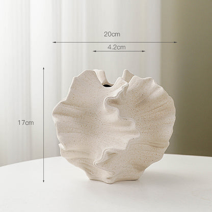 High Quality Ceramic Vase with Irregular Folds and Petal Shape Elegant and Artistic Home Office Decor