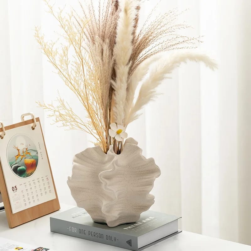 High Quality Ceramic Vase with Irregular Folds and Petal Shape Elegant and Artistic Home Office Decor