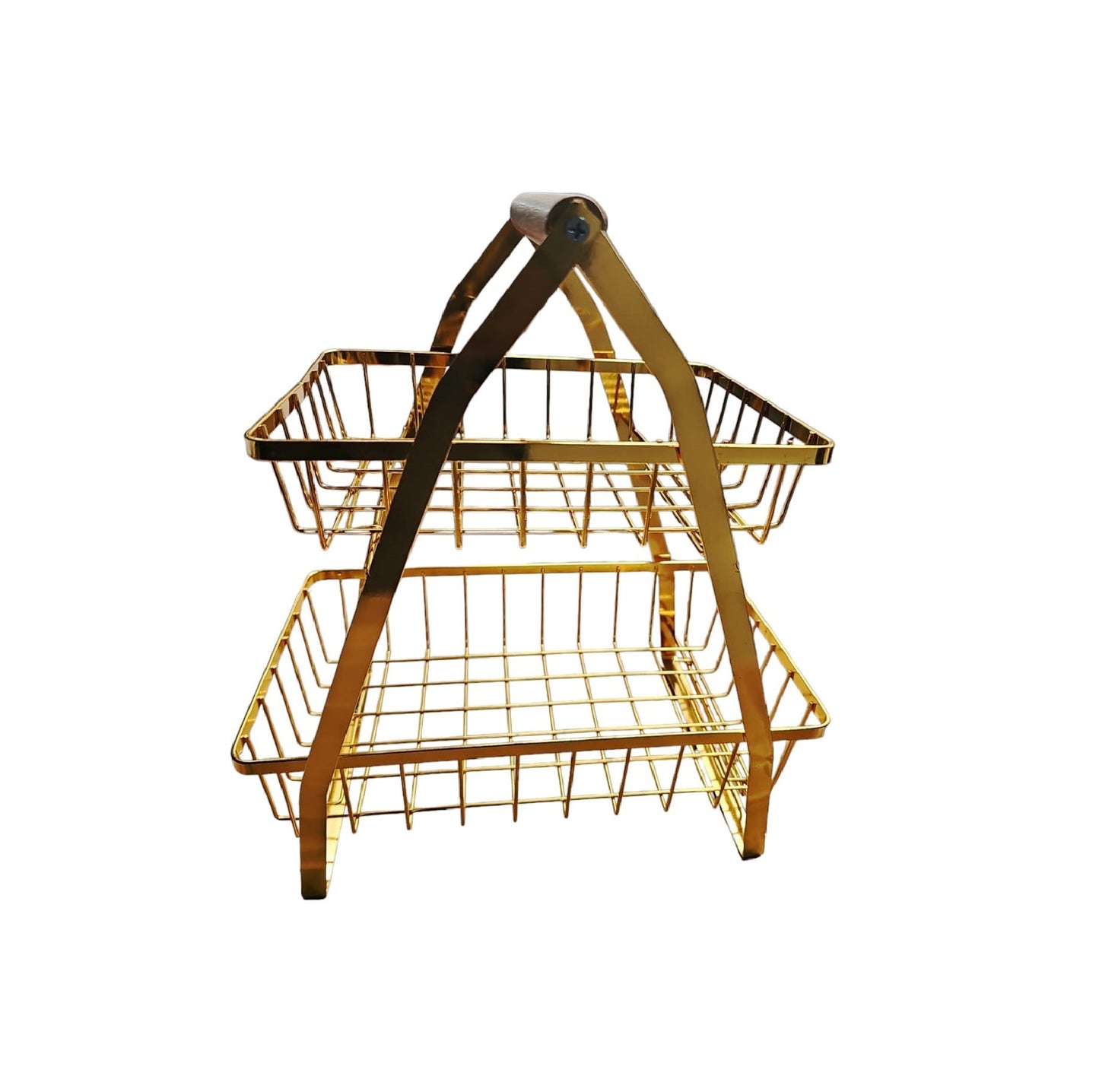 Multipurpose V-shaped Two Layer Metallic Golden Rack with Wooden Handle | Kitchen | Bathrooms | Living Room Home Storage Organizer Storage Rack