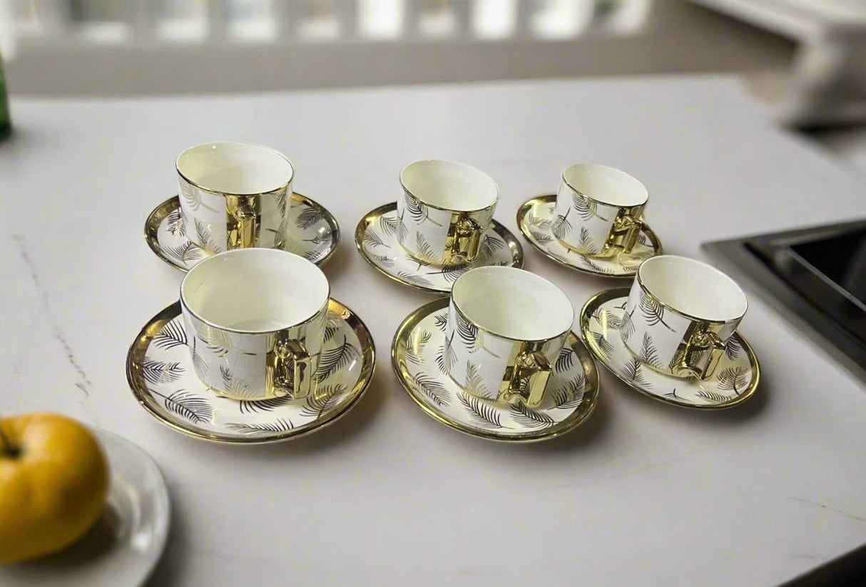 12 Piece Ceramic Mug and Saucer Set | Includes Mugs and Matching Saucers