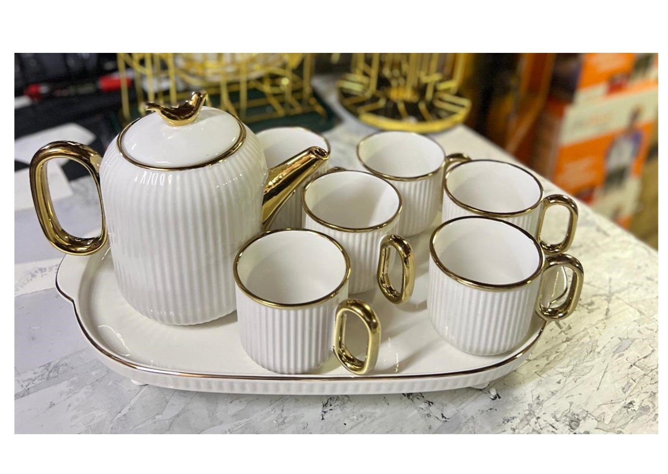 6 Piece Tea Set | Includes Mugs and Jar | Classic White Ceramic