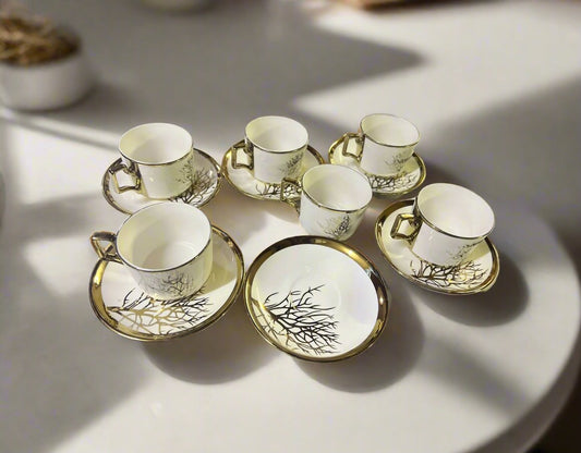 6 Piece Ceramic Cup and Saucer Set | Durable Ceramic | Elegant Design