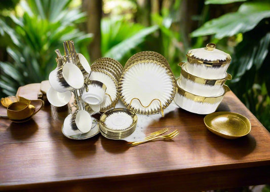 27 Piece Gold Ring Ceramic Dinner Set | Elegant Gold Ring Design | High Quality Ceramic