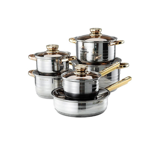 12 Piece Stainless Steel Cookware Set | Durable Pots & Pans for Everyday Cooking