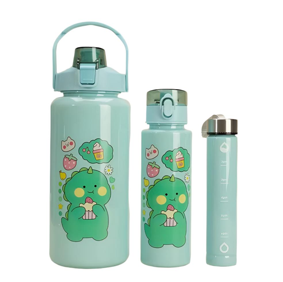 3in1 Motivational Water Bottles Set | Tomato Design | 2000ml, 900ml, 300ml Sizes