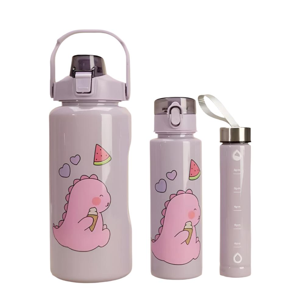 3in1 Motivational Water Bottles Set | Tomato Design | 2000ml, 900ml, 300ml Sizes