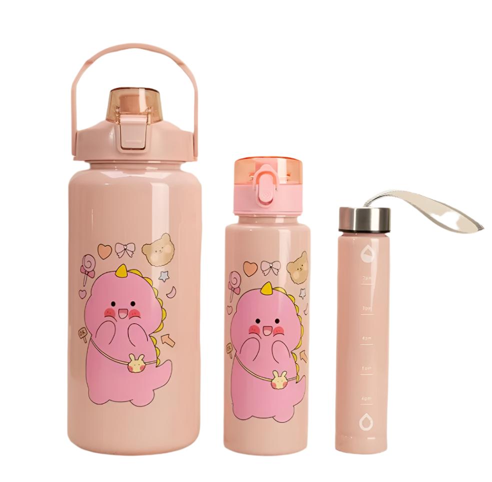 3in1 Motivational Water Bottles Set | Tomato Design | 2000ml, 900ml, 300ml Sizes