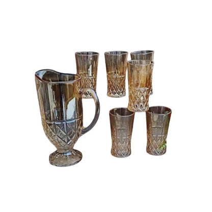 Golden Glass Water Set | High Quality Clear Glass with Decorative Golden Accents