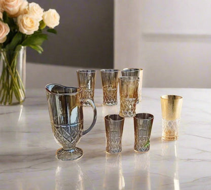 Golden Glass Water Set | High Quality Clear Glass with Decorative Golden Accents