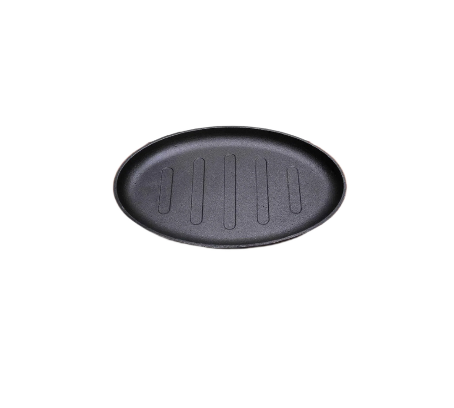 Cast Iron Hot Sizzling Plate on Wooden Tray | 25x16cm, Available in Round and Oval Shapes