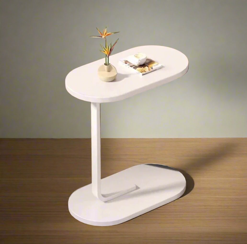 C Shaped Side Table  | White Multipurpose Table for Snacks, Small Workspaces & Space | Efficient Design