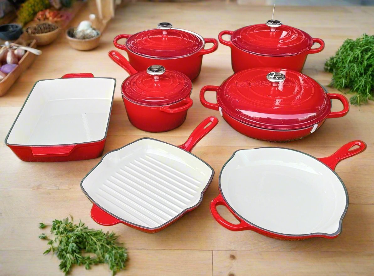 Enamel Cast Iron Cooking Pots | Casserole, Frying Pan, Grill Pan, Baking Tray – Multiple Sizes & Colors