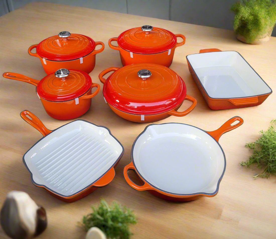 Enamel Cast Iron Cooking Pots | Casserole, Frying Pan, Grill Pan, Baking Tray – Multiple Sizes & Colors