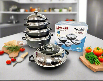 Dessini 10 Piece Imperial NonStick Coating Cookware Die Cast Set | Gas & Electric Compatible