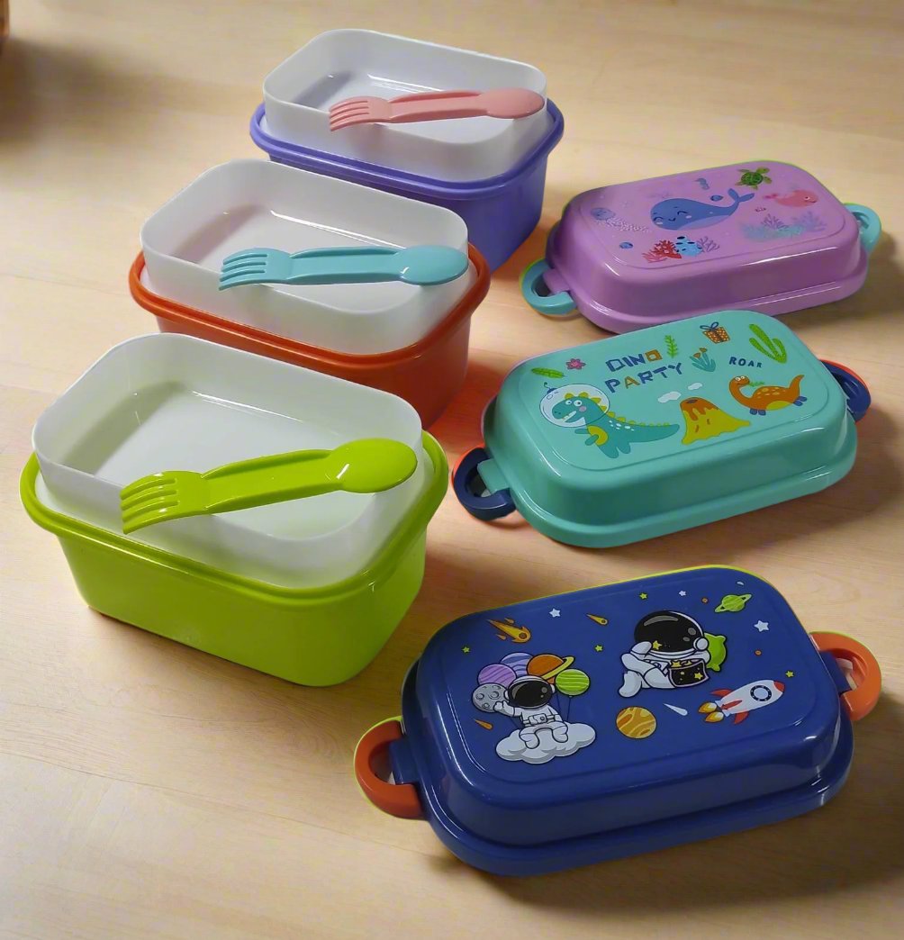 Cartoon Themed Double Layer Lunch Box | BPA Free Rectangular Container for Kids | Microwave Safe