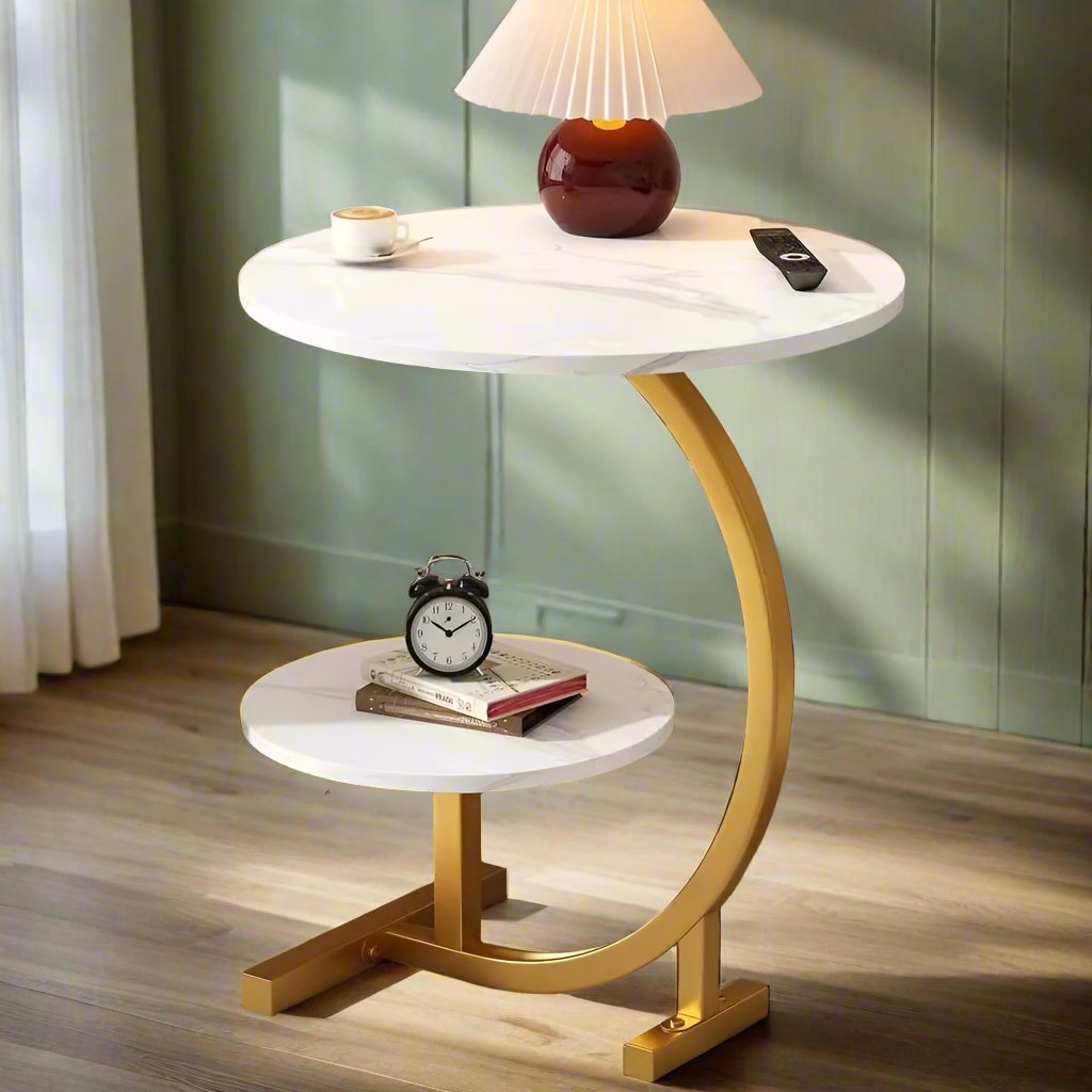 Nordic Luxury Double Layer Side Table | Modern Minimalist Design with Double Layers for Storage