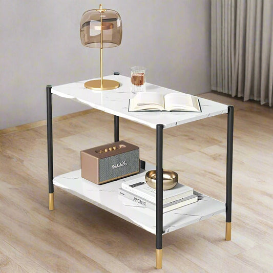 Marble Effect Coffee Table with Double Storage Space | 80cm x 40cm | Elegant Design