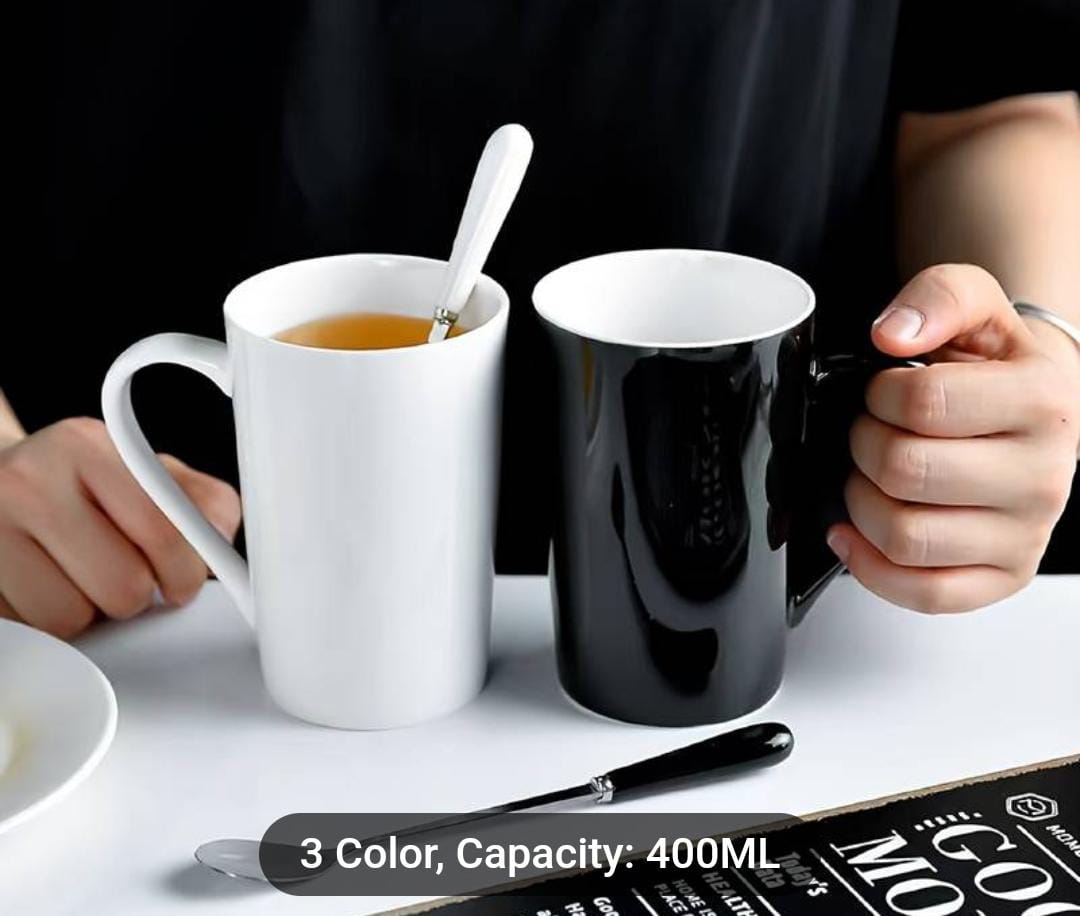 Set of 6 Vibrant Two Tone Ceramic Coffee and Tea Mugs | 400ml Capacity | Stylish Red, Yellow, and Black Mugs for Home & Office