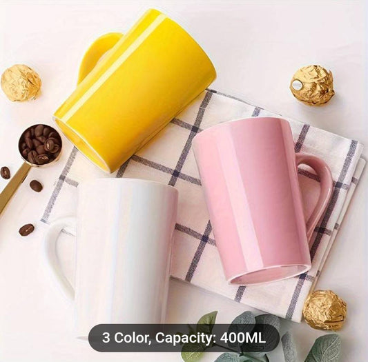 Set of 6 Vibrant Two Tone Ceramic Coffee and Tea Mugs | 400ml Capacity | Stylish Red, Yellow, and Black Mugs for Home & Office