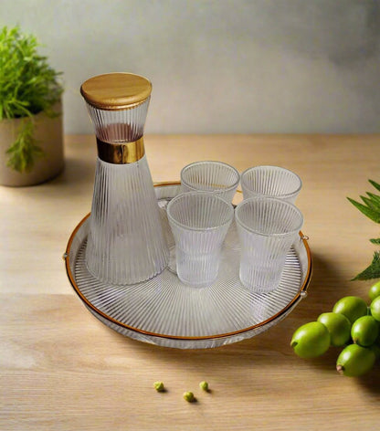 Origami Drinkware Textured Round Clear Glass Carafe: