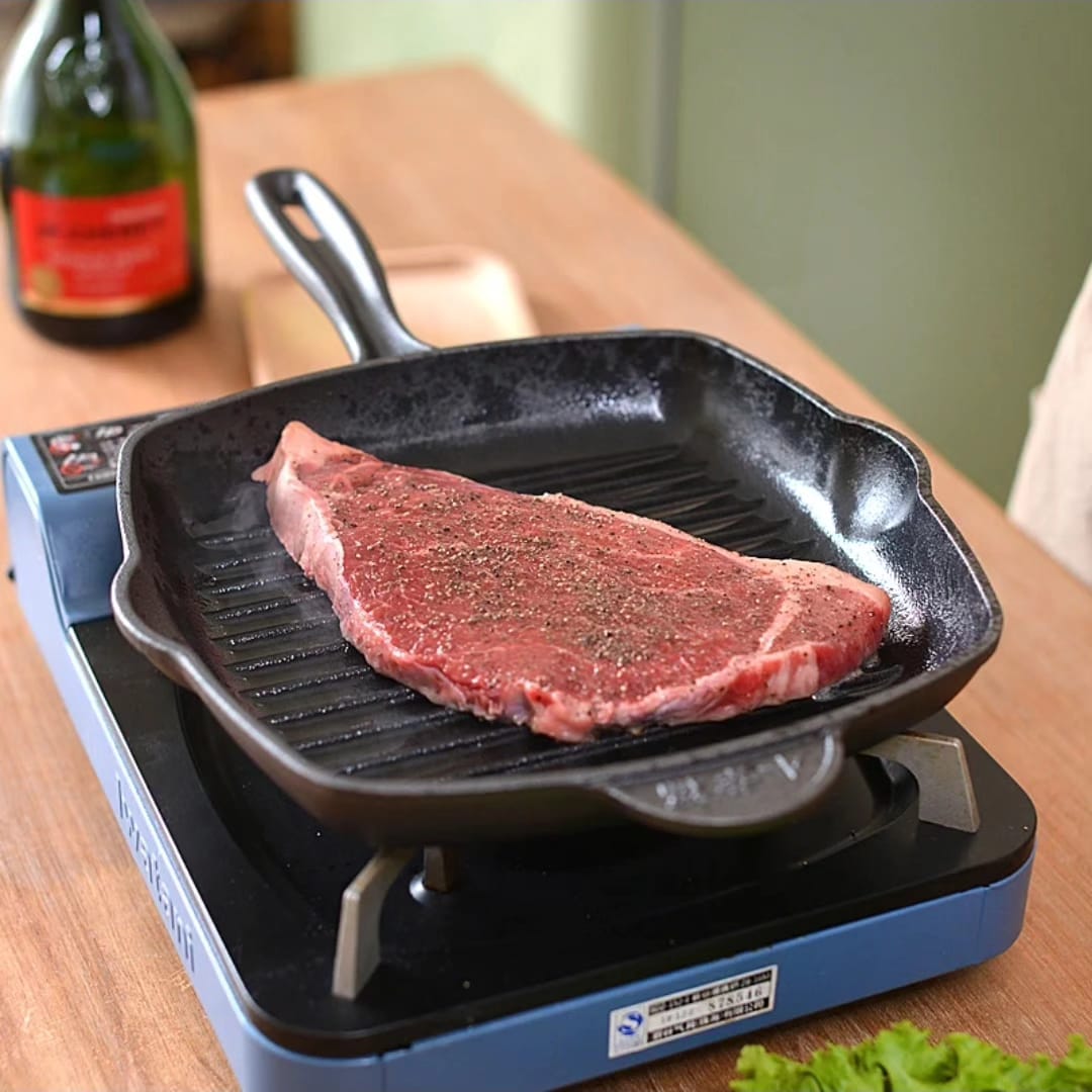 28 cm Heavy Duty Original Cast Iron Grill Pan | Steak Frying Pan | Non Stick Pan | Grill Tools | Cooking Pan