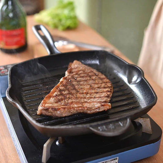 28 cm Heavy Duty Original Cast Iron Grill Pan | Steak Frying Pan | Non Stick Pan | Grill Tools | Cooking Pan