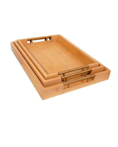 Bamboo 3 Piece Serving Trays with Gold Handles | Kitchenware