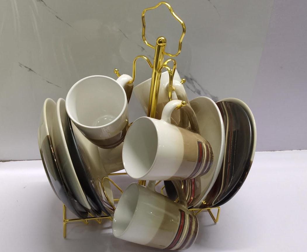 Detachable Metallic Holder for 6 Cups and 6 Saucers