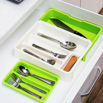 Drawer Store | Organizer Expandable Cutlery Tray Green & White