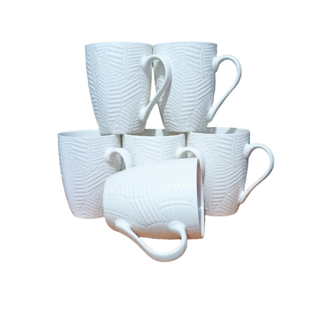 6 Piece Ceramic White Tea Mugs Set | High Quality Ceramic | Classic White