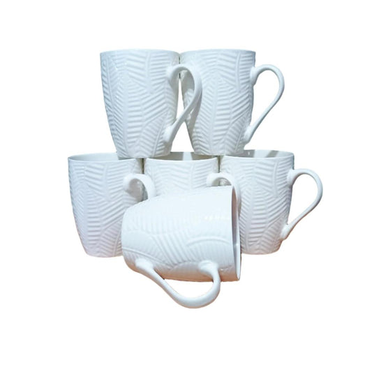 6 Piece Ceramic White Tea Mugs Set | High Quality Ceramic | Classic White