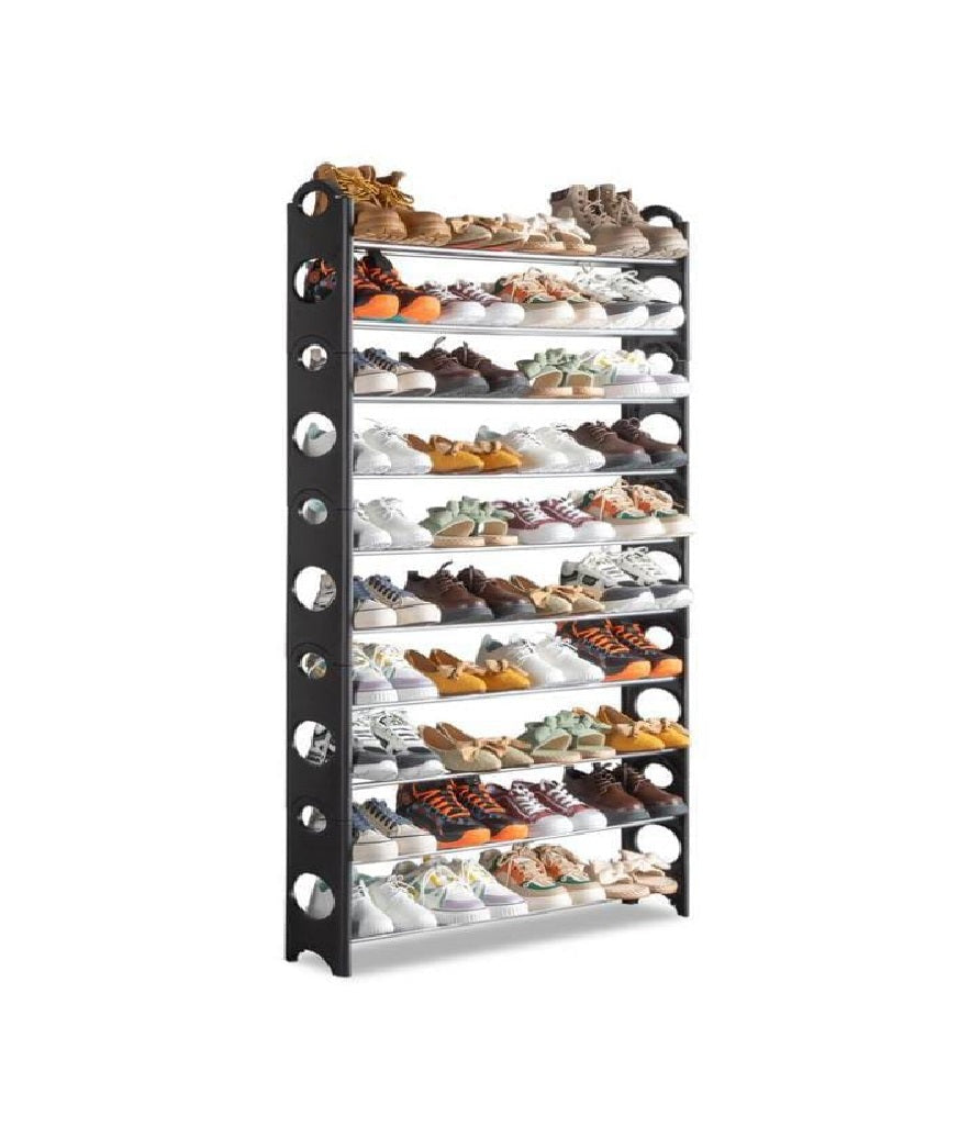 50 Pairs Folding Stackable Plastic Shoe Rack | 10 Tier DIY Shoe Organizer | Customizable, Space-Saving Storage Solution