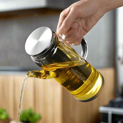 Glass Oil/Vinegar Dispenser with Bamboo Lid and Non-Slip Rubber Base