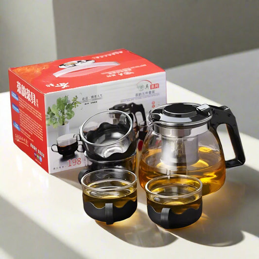 5 Piece Transparent Heat-Resistant Glass Infuser Tea Set