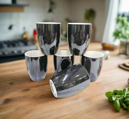 6 Piece 350ml Black Ceramic Mugs Set | Sleek Design | Durable Ceramic