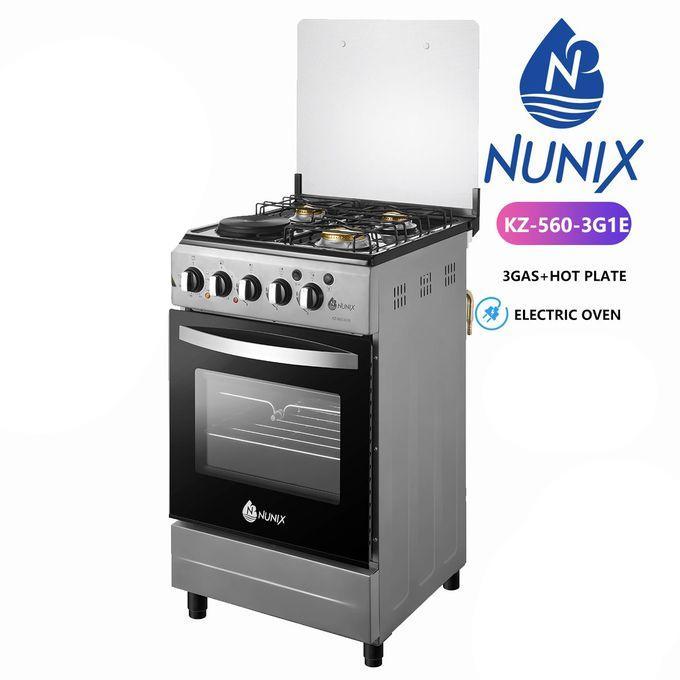 Nunix Stainless Steel 50x55 3+1 Standing Cooker | Compact Cooking Solution|3 Gas Burners and a Hot plate