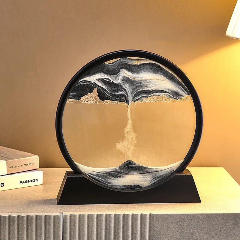 Moving Sand Art Sandscape |Round Mountain Motion Glass Frame, 25 cm × 26 cm | Decorative Sand Art | Bedroom Living Room Dining Room Home Decor